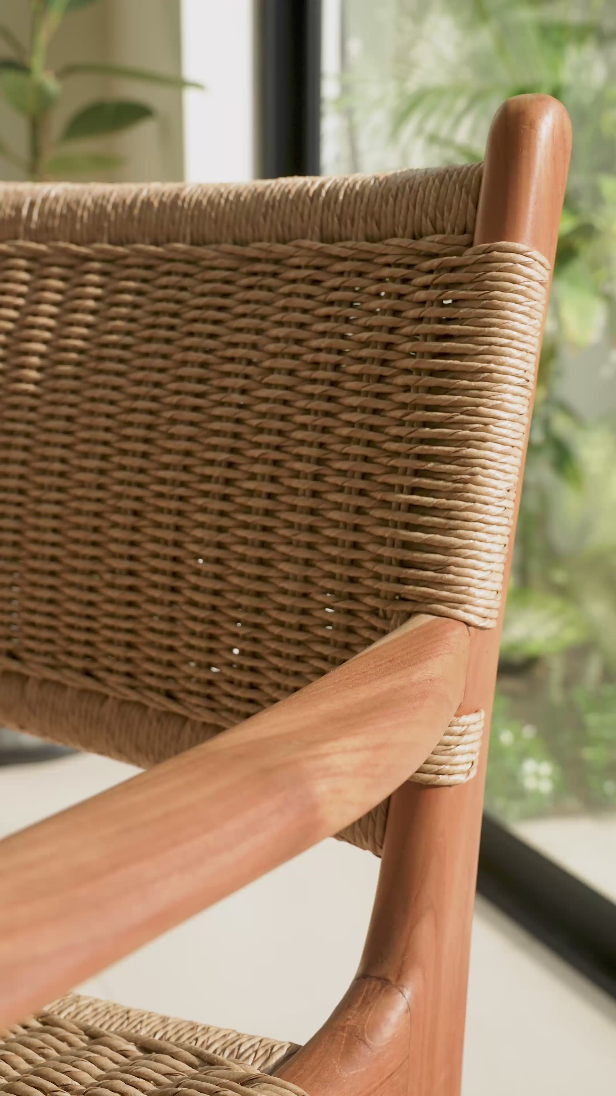 Load video: Zara Rattan Dining Chair with Armrest