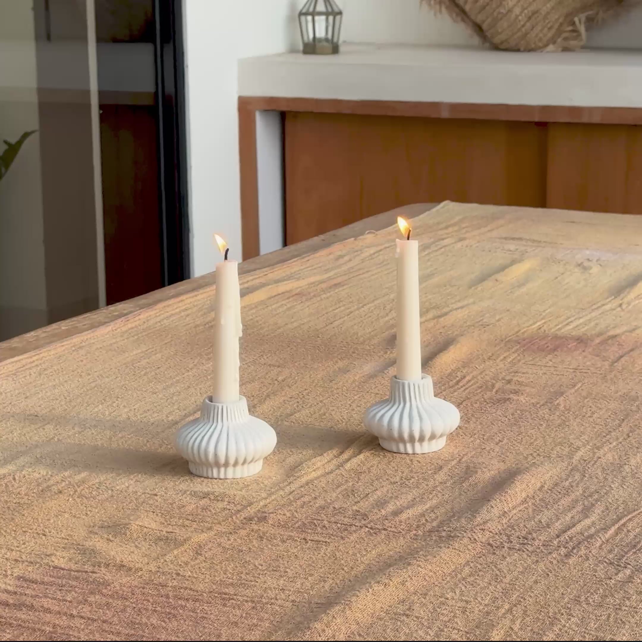 Load video: Swara Ceramic Taper Candle Holders