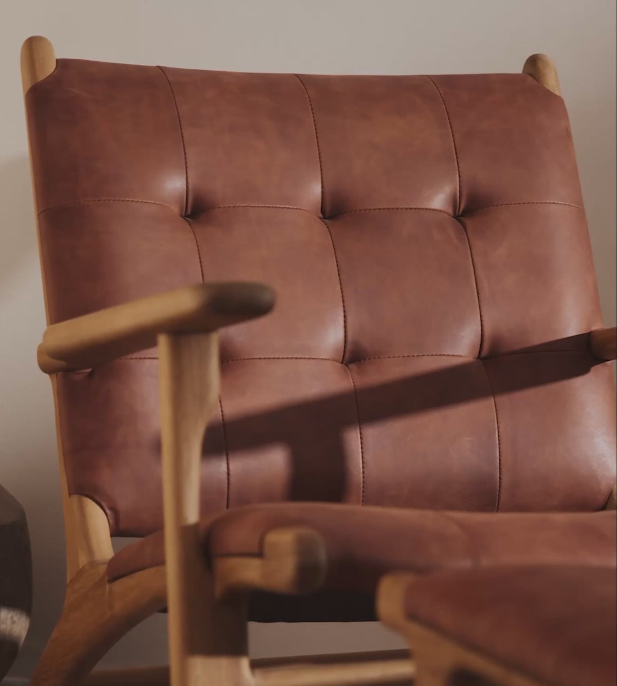 Load video: Mira Teak &amp; Leather Armchair