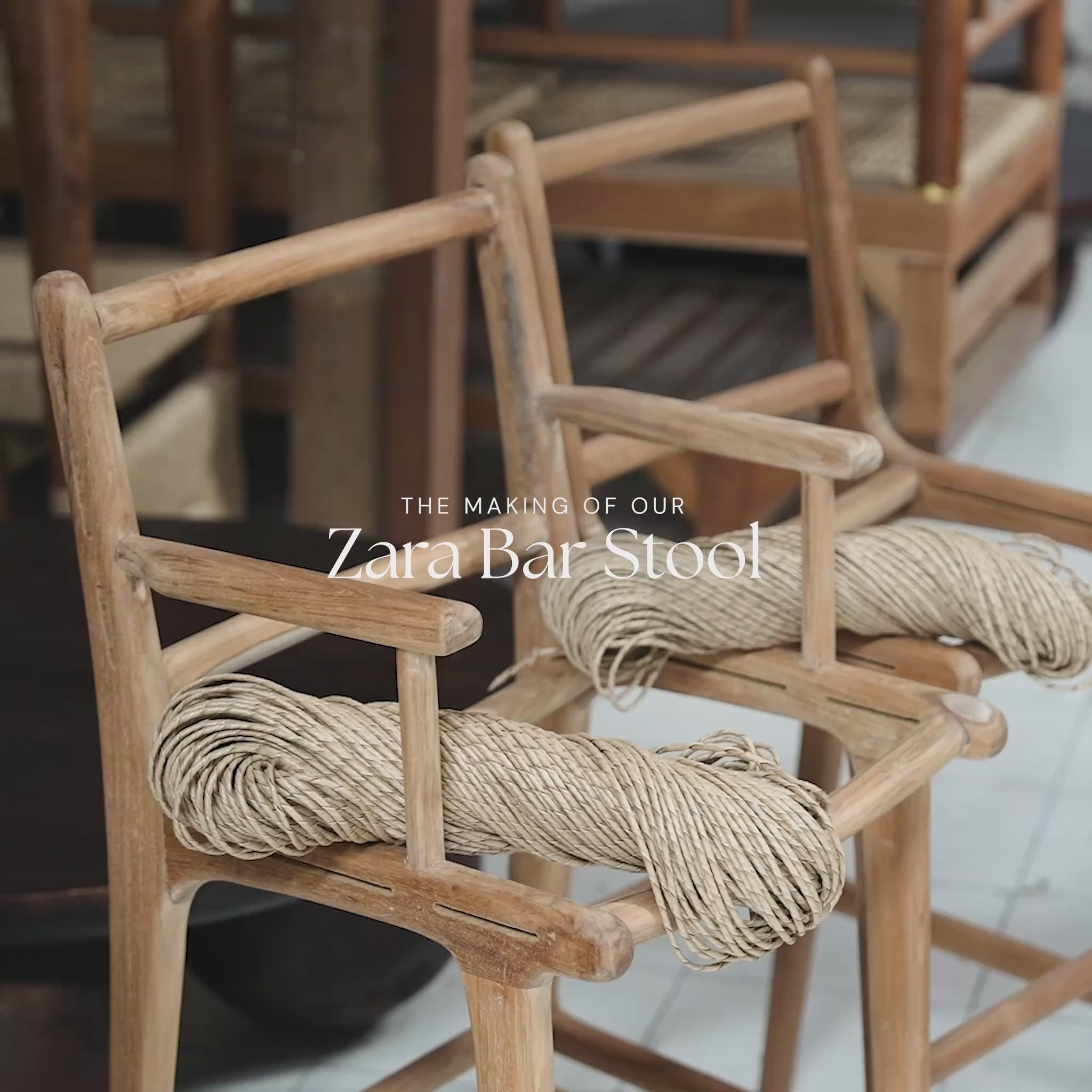 Load video: Zara Teak &amp; Rattan Bar Stool