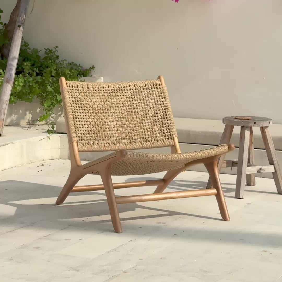 Load video: Zara Teak &amp; Rattan Accent Chair