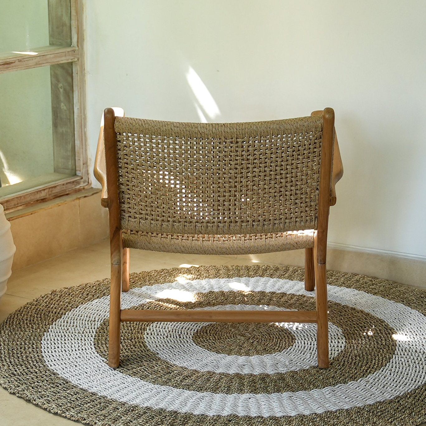 Teak and Rattan Accent Armchair - detail close-up