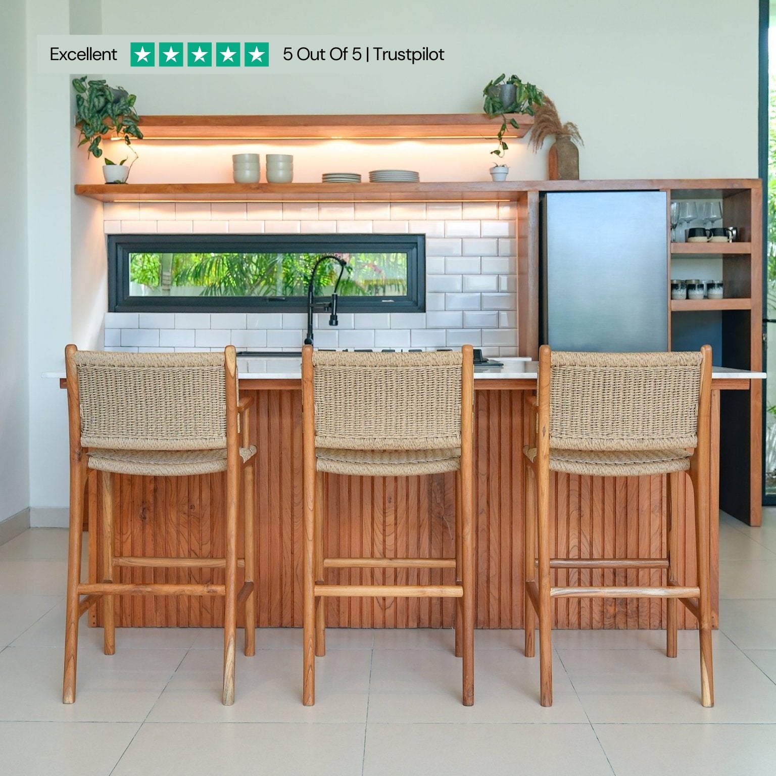 Zara Teak & Rattan Bar Stool