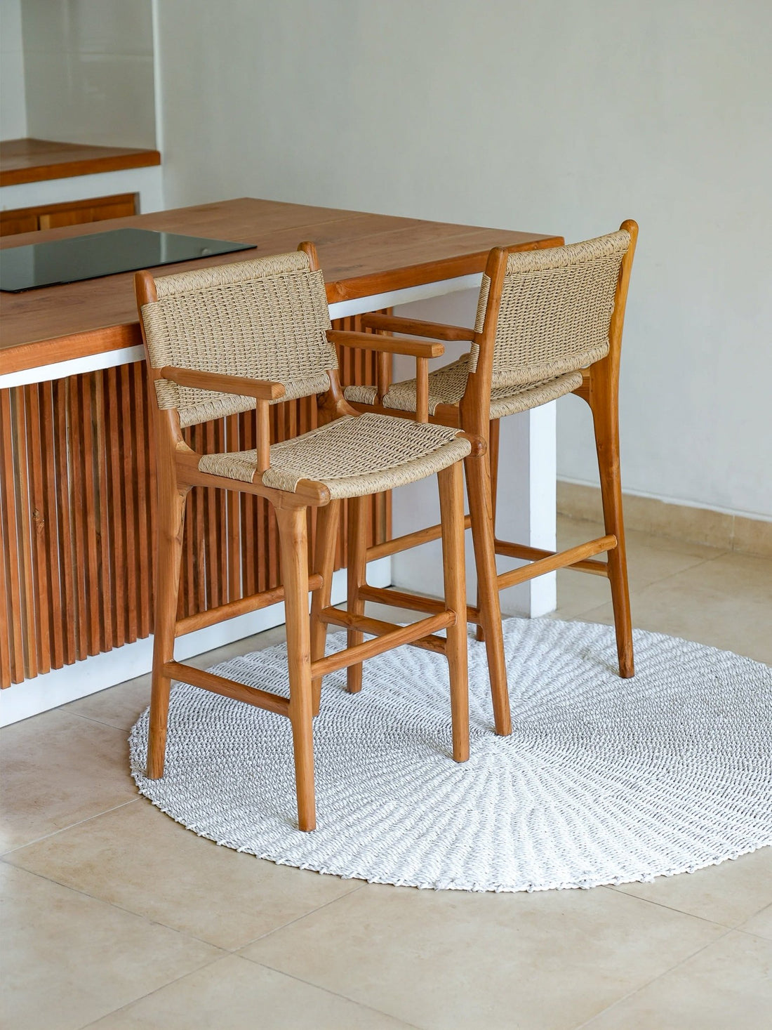 Zara Rattan Bar Stool With Armrest - The Bali Concept