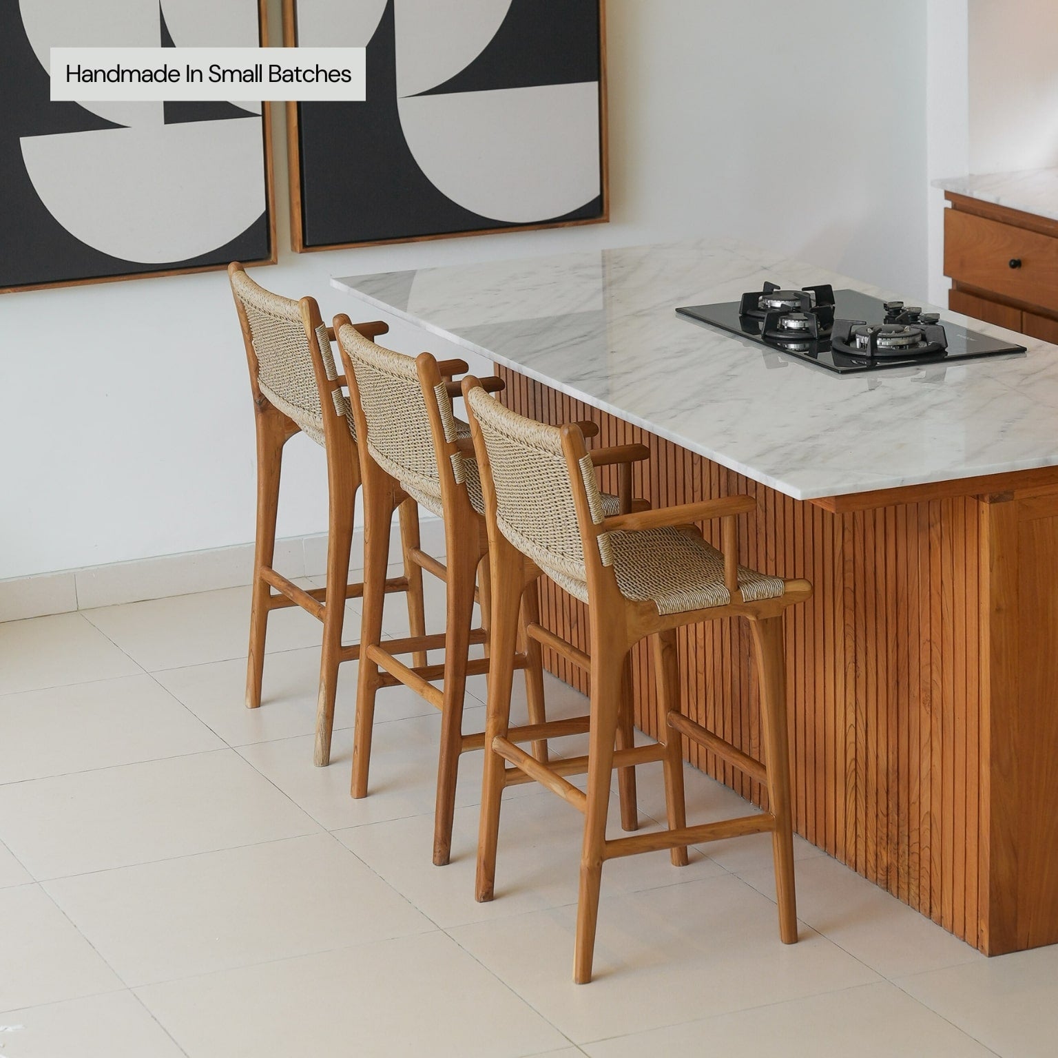 Zara Teak & Rattan Bar Stool With Armrest