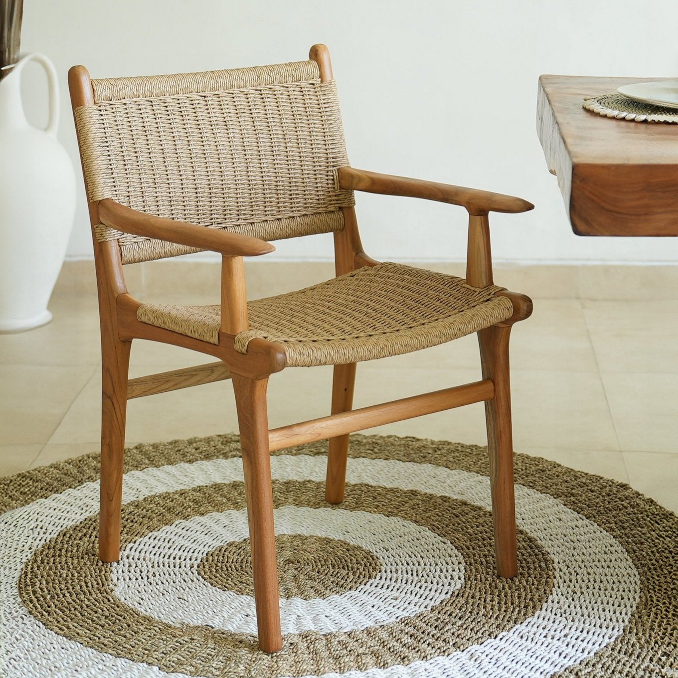 Zara Rattan Dining Chair with Armrest